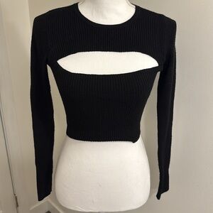 Double Zero Black Ribbed Long Sleeve Cutout Crop Top Women’s Size Small